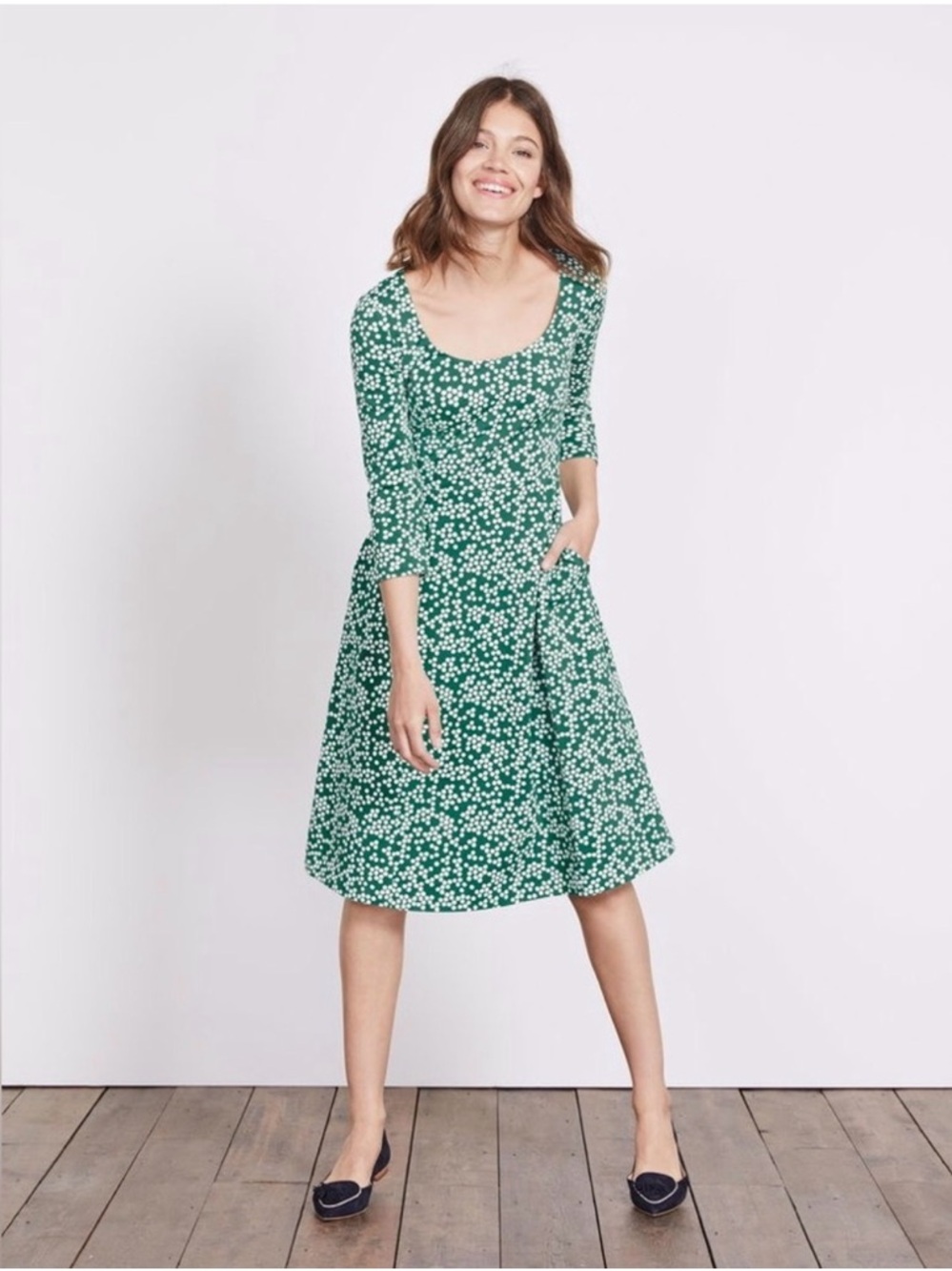 ✨ Boden Julianna Ponte Dress Green Size 6 Long with‎ Pockets